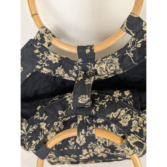 Ms. Millie Collection Purse Black White Quilted Floral Handbag Wooden Handles - Picture 4 of 7